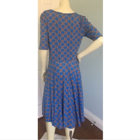 LulaRoe Nicole Dress Blue And Gold Squares Size 2X - Picture 3 of 6